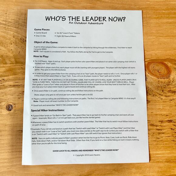 WHO'S THE LEADER NOW An Outdoor Adventure BOARD GAME 2-8 Players COMPLETE - Picture 8 of 8
